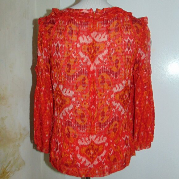 Tory Burch Womens Silk Long Sleeve Ruffle Neck Blouse Top Boho Orange Red Size 6 - Picture 6 of 9